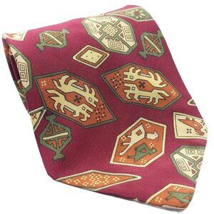 Christopher Hayes Red Ancient Aztec Print Silk Tie